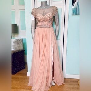 Sherri Hill 12 14 Prom Dress Mother of Bride Groom Gown Pageant Peach Blush